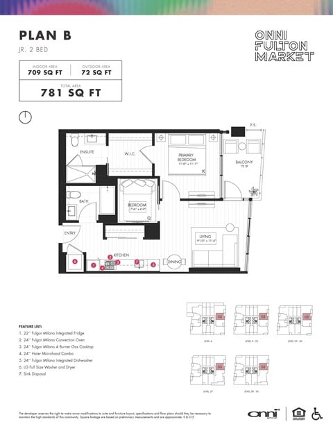 Floor plan for 2 beds, 2 baths, 709 sqft